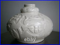 Vase Coloquinte Art Déco Céramique craquelé 1930 Elgé décor Stylisé Ancien