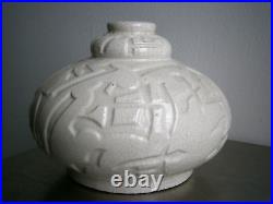 Vase Coloquinte Art Déco Céramique craquelé 1930 Elgé décor Stylisé Ancien