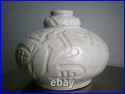 Vase Coloquinte Art Déco Céramique craquelé 1930 Elgé décor Stylisé Ancien