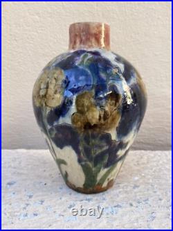 Vase En Céramique À Décor Floral Art Déco Signé R. M. 1914