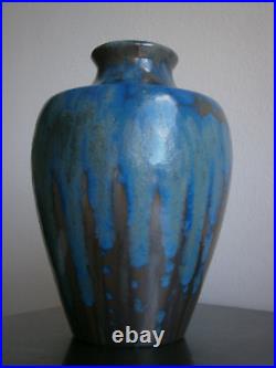 Vase Grès Art Déco Céramique 1930 Bleu Pierrefonds décor Oxydes Ancien