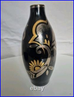 Vase Gustavsberg Suède vintage Art Déco signé DITBO noir orVase suédois
