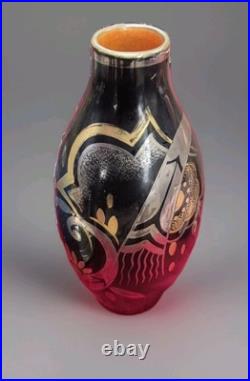 Vase Gustavsberg Suède vintage Art Déco signé DITBO noir orVase suédois