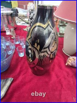 Vase Gustavsberg Suède vintage Art Déco signé DITBO noir orVase suédois