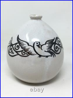 Vase Henri Delcourt Ovoïde céramique Art Déco Peint oiseaux