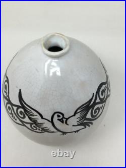 Vase Henri Delcourt Ovoïde céramique Art Déco Peint oiseaux