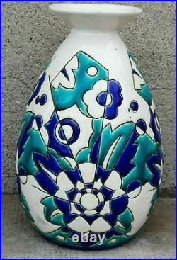 Vase KERAMIS D 1337 céramique art déco décor géométrique émaux Belgium ceramic