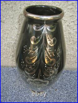 Vase Ovoide en Ceramique noire décor Argenté Art déco