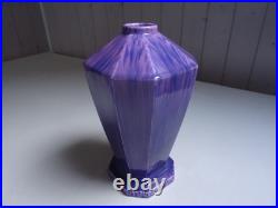 Vase à faces, octogonal, art déco, céramique émaillée flammée violet et rose