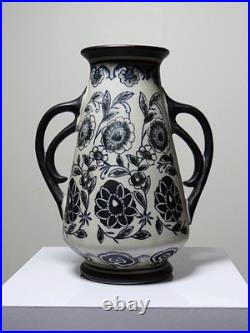 Vase ancien Art Déco 1920-40 en grès fin, style Art Nouveau & chinoiserie, décor Vase ancien Art Déco 1920-40 en grès fin, style Art Nouveau & chinoiserie, décor