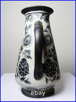 Vase ancien Art Déco 1920-40 en grès fin, style Art Nouveau & chinoiserie, décor Vase ancien Art Déco 1920-40 en grès fin, style Art Nouveau & chinoiserie, décor