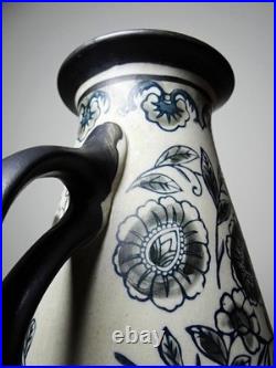 Vase ancien Art Déco 1920-40 en grès fin, style Art Nouveau & chinoiserie, décor Vase ancien Art Déco 1920-40 en grès fin, style Art Nouveau & chinoiserie, décor