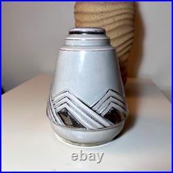 Vase ancien céramique art déco patine argent