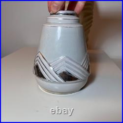 Vase ancien céramique art déco patine argent