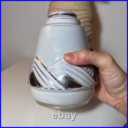 Vase ancien céramique art déco patine argent
