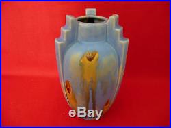 Vase art déco céramique de thulin Belgique joli bleu grès Belgium ceramic 22 cm