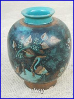 Vase art deco céramique design MENELIKA stylisé animaux fleurs doré suisse swiss