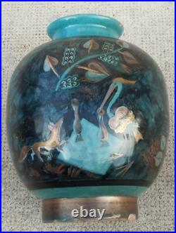 Vase art deco céramique design MENELIKA stylisé animaux fleurs doré suisse swiss
