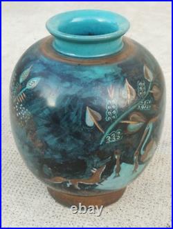 Vase art deco céramique design MENELIKA stylisé animaux fleurs doré suisse swiss