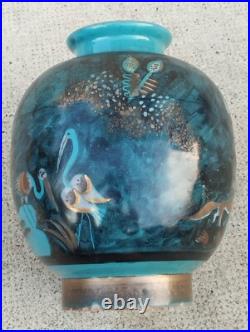 Vase art deco céramique design MENELIKA stylisé animaux fleurs doré suisse swiss