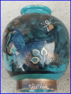 Vase art deco céramique design MENELIKA stylisé animaux fleurs doré suisse swiss