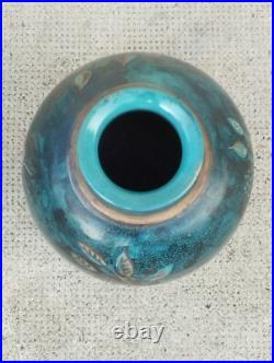 Vase art deco céramique design MENELIKA stylisé animaux fleurs doré suisse swiss