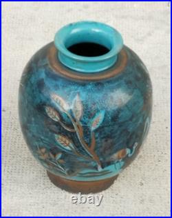 Vase art deco céramique design MENELIKA stylisé animaux fleurs doré suisse swiss
