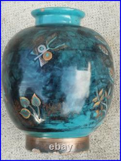 Vase art deco céramique design MENELIKA stylisé animaux fleurs doré suisse swiss