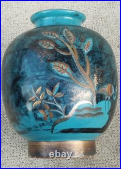 Vase art deco céramique design MENELIKA stylisé animaux fleurs doré suisse swiss