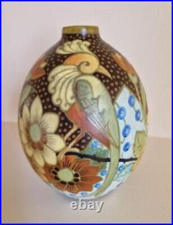 Vase art deco keramis Boch frères oiseaux et fleurs