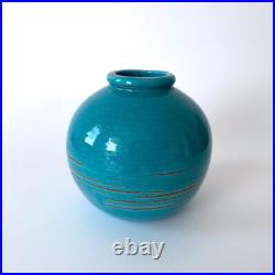 Vase boule Art Déco turquoise signé CAB, Céramique d'Art de Bordeaux, 1930s