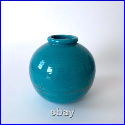Vase boule Art Déco turquoise signé CAB, Céramique d'Art de Bordeaux, 1930s