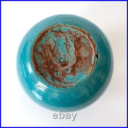 Vase boule Art Déco turquoise signé CAB, Céramique d'Art de Bordeaux, 1930s