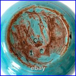 Vase boule Art Déco turquoise signé CAB, Céramique d'Art de Bordeaux, 1930s
