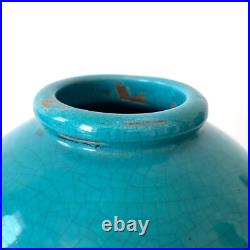 Vase boule Art Déco turquoise signé CAB, Céramique d'Art de Bordeaux, 1930s