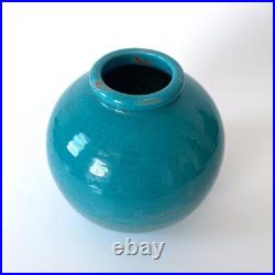 Vase boule Art Déco turquoise signé CAB, Céramique d'Art de Bordeaux, 1930s