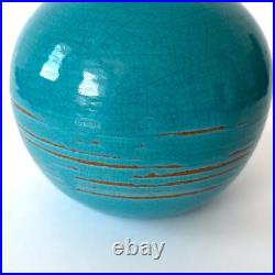 Vase boule Art Déco turquoise signé CAB, Céramique d'Art de Bordeaux, 1930s