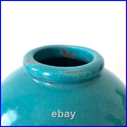 Vase boule Art Déco turquoise signé CAB, Céramique d'Art de Bordeaux, 1930s