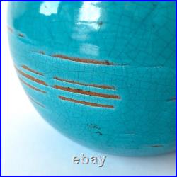 Vase boule Art Déco turquoise signé CAB, Céramique d'Art de Bordeaux, 1930s