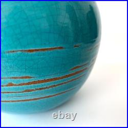 Vase boule Art Déco turquoise signé CAB, Céramique d'Art de Bordeaux, 1930s
