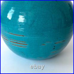 Vase boule Art Déco turquoise signé CAB, Céramique d'Art de Bordeaux, 1930s