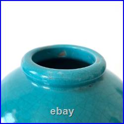 Vase boule Art Déco turquoise signé CAB, Céramique d'Art de Bordeaux, 1930s