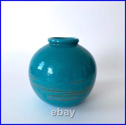 Vase boule Art Déco turquoise signé CAB, Céramique d'Art de Bordeaux, 1930s