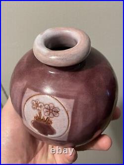 Vase boule CLOUTIER au fleur rose ceramique art deco / jouve / madoura
