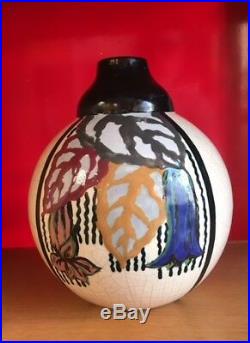Vase boule ceramique craquelé art deco signé d'argyl