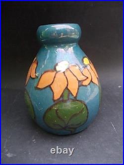 Vase céramique Emile SIMONOD 1930 signé motif floral 21 cm SISPA art déco rare