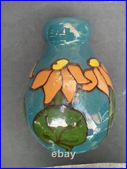 Vase céramique Emile SIMONOD 1930 signé motif floral 21 cm SISPA art déco rare