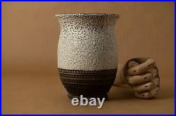 Vase céramique émail blanc & brun décor relief art déco 1930 style Jean Besnard