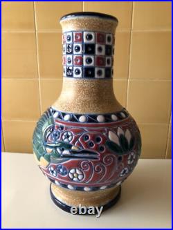 Vase céramique émaillé enameled art déco AMPHORA Tchécoslovaquie Czech 28,5 cm