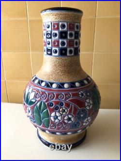 Vase céramique émaillé enameled art déco AMPHORA Tchécoslovaquie Czech 28,5 cm